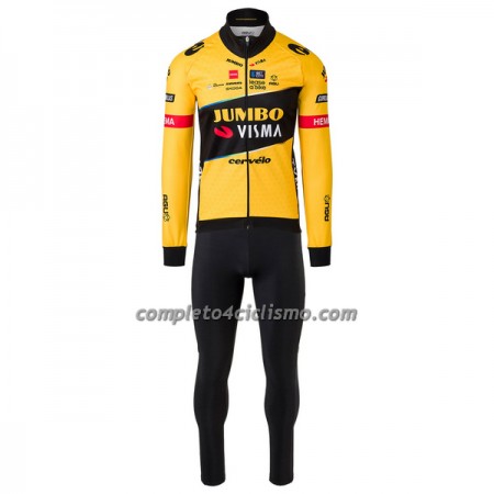 Completo Maglia ML + Pantaloncino con bretelle ML 2023 Jumbo-Visma Giallo Nero